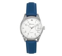 Ravel Plus - Orologio da Donna Rotondo 34 mm con Calendario e Impermeabilità 3 ATM, Vetro Zaffiro e Quadrante Sunray - Analogico Quarzo - RPD008L - Blu/Quadrante Argentato