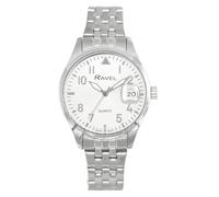 Ravel Plus - Orologio da Donna Rotondo 34 mm con Calendario e Impermeabilità 3 ATM, Vetro Zaffiro e Quadrante Sunray - Analogico Quarzo - RPD008LB - Acciaio Inossidabile/Quadrante Argentato