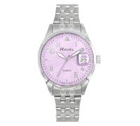Ravel Plus - Orologio da Donna Rotondo 34 mm con Calendario e Impermeabilità 3 ATM, Vetro Zaffiro e Quadrante Sunray - Analogico Quarzo - RPD006LB - Acciaio Inossidabile/Quadrante Viola