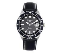Ravel Plus - Orologio da Uomo 42mm con Calendario e Impermeabilità 5ATM, Lunetta Girevole Unidirezionale e Vetro Zaffiro con Rivestimento Protettivo - RPD009M - Nero/Lunetta Nera
