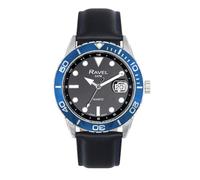 Ravel Plus - Orologio da Uomo 42mm con Calendario e Impermeabilità 5ATM, Lunetta Girevole Unidirezionale e Vetro Zaffiro con Rivestimento Protettivo - RPD011M - Nero/Lunetta Blu