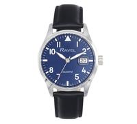 Ravel Plus - Orologio da Uomo Rotondo 40 mm con Calendario e Impermeabilità 3 ATM, Vetro Zaffiro e Quadrante Sunray - Analogico Quarzo - RPD001M - Nero/Quadrante Blu