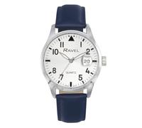 Ravel Plus - Orologio da Uomo Rotondo 40 mm con Calendario e Impermeabilità 3 ATM, Vetro Zaffiro e Quadrante Sunray - Analogico Quarzo - RPD004M - Nero/Quadrante Argentato