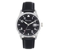 Ravel Plus - Orologio da Uomo Rotondo 40 mm con Calendario e Impermeabilità 3 ATM, Vetro Zaffiro e Quadrante Sunray - Analogico Quarzo - RPD003M - Nero/Quadrante Nero