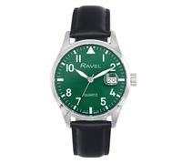 Ravel Plus - Orologio da Uomo Rotondo 40 mm con Calendario e Impermeabilità 3 ATM, Vetro Zaffiro e Quadrante Sunray - Analogico Quarzo - RPD002M - Nero/Quadrante Verde