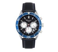 Ravel Plus - Orologio Sportivo da Uomo Cronografo Argento 42 mm con Lunetta Girevole Unidirezionale - 5ATM - Analogico Quarzo - RP.CHR007M - Nero/Lunetta Blu
