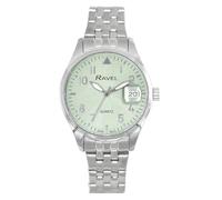 Ravel Plus RPD-05-08 - Orologio da donna rotondo con calendario 3ATM da 34 mm, con lenti rivestite in zaffiro e quadrante Sunray, al quarzo analogico giapponese, Acciaio inossidabile/quadrante verde