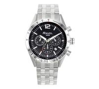 Ravel Pro - Orologio Cronografo Rotondo in Acciaio Inossidabile con Data - 10ATM - Quarzo Analogico Giapponese - RPR-006MB - Bracciale in Acciaio Inossidabile/Quadrante Nero