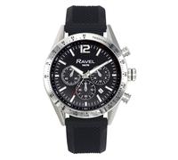 Ravel Pro - Orologio Cronografo Rotondo in Acciaio Inossidabile con Data - 10ATM - Quarzo Analogico Giapponese - RPR-006M - Cinturino in Silicone Nero/Quadrante Nero