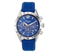 Ravel Pro - Orologio Cronografo Rotondo in Acciaio Inossidabile con Data - 10ATM - Quarzo Analogico Giapponese - RPR-005M - Cinturino in Silicone Blu/Quadrante Blu