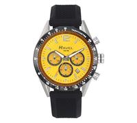Ravel Pro - Orologio Cronografo Rotondo in Acciaio Inossidabile con Data - 10ATM - Quarzo Analogico Giapponese - RPR-003M - Cinturino in Silicone Nero/Quadrante Giallo