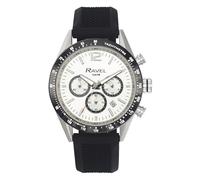 Ravel Pro - Orologio Cronografo Rotondo in Acciaio Inossidabile con Data - 10ATM - Quarzo Analogico Giapponese - RPR-004M - Cinturino in Silicone Nero/Quadrante Argentato