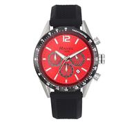 Ravel Pro - Orologio Cronografo Rotondo in Acciaio Inossidabile con Data - 10ATM - Quarzo Analogico Giapponese - RPR-002M - Cinturino in Silicone Nero/Quadrante Rosso