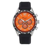 Ravel Pro - Orologio Cronografo Rotondo in Acciaio Inossidabile con Data - 10ATM - Quarzo Analogico Giapponese - RPR-001M - Cinturino in Silicone Nero/Quadrante Arancione