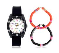Ravel - Set Orologio Surfer 5ATM e Bracciale Elasticizzato per Bambini - Quarzo Analogico - R2243 - Nero/Arancia