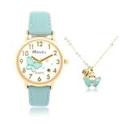 Ravel Little Gems R223 - Set orologio e collana da ragazza, analogico, al quarzo, Farfalla blu.