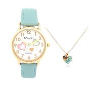 Ravel Little Gems R223 - Set orologio e collana da ragazza, analogico, al quarzo, Cuore blu.