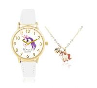 Ravel Little Gems R223 - Set orologio e collana da ragazza, analogico, al quarzo, Unicorno bianco.