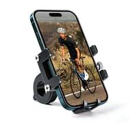 RAVEMEN Supporto per telefono da bici, supporto per telefono da moto in alluminio 6066 per cellulari da 4-7 pollici con 4+1 cuscinetti antivibrazione, per manubrio di biciclette e scooter da 20-35 mm
