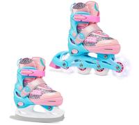 RAVEN 2in1 Pattini da ghiaccio Pattini in linea per bambini ragazze regolabili (Etta Blue/Pink, 34-37 (21,5cm-24cm))