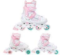 RAVEN 3in1 Inline Skates Pattini in linea Triskates Pattini a rotelle per bambini ragazze regolabili (Rosi, 28-32 (18,5cm-21cm))
