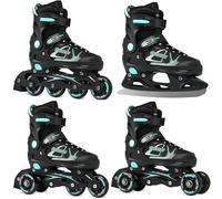 RAVEN 4in1 Inline Skates Pattini in linea Triskates Pattini a rotelle/da ghiaccio per bambini e adulti regolabili (Spirit Black/Mint, 37-40 (23,5-26cm))