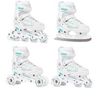 RAVEN 4in1 Inline Skates Pattini in linea Triskates Pattini a rotelle/da ghiaccio per bambini e adulti regolabili (Spirit White/Mint, 40-43 (25,5-28cm)
