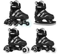 RAVEN 4in1 Inline Skates Pattini in linea Triskates Pattini a rotelle/da ghiaccio per bambini e adulti regolabili (Helixi Black/Grey, 30-33 (18cm-20cm))