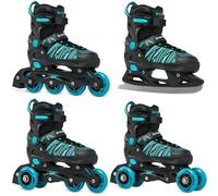 RAVEN 4in1 Inline Skates Pattini in linea Triskates Pattini a rotelle/da ghiaccio per bambini e adulti regolabili (Vella Black/Mint, 33-36 (20-22,5cm))