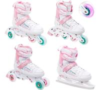 RAVEN 4in1 Inline Skates Pattini in linea Triskates Pattini a rotelle/da ghiaccio per bambini ragazze regolabili (Rosi, 35-39 (23m-25,5cm))