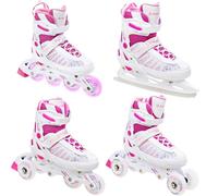 RAVEN 4in1 Inline Skates Pattini in linea Triskates Pattini a rotelle/da ghiaccio per bambini ragazze regolabili (Grace, 28-32 (18,5cm-21cm))