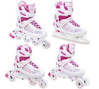 RAVEN 4in1 Inline Skates Pattini in linea Triskates Pattini a rotelle/da ghiaccio per bambini ragazze regolabili (Grace, 35-39 (23m-25,5cm))