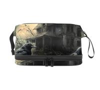 Raven Abandoned House Dead Tree - Beauty case a doppio strato, per donne e ragazze, trousse da viaggio per trucchi, pratica borsa organizer con scomparto per pennelli, Multi, 27x15x14 cm/10.6x5.9x5.5