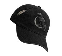 Raven Baseball Cap - Gothic Bird Lover Hat | Vintage Crescent Moon Print