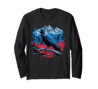Raven Bird Mountain Forest Wilderness Nature Gothic Art Maglia a Manica