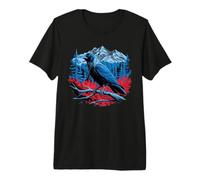 Raven Bird Mountain Forest Wilderness Nature Gothic Art Maglietta Premium
