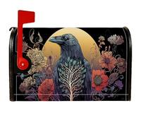 Raven - Coperture magnetiche per cassetta postale, motivo artistico, con fiori fantasiosi, luna, autunno, colore nero, per decorazioni per portico anteriore, 53 x 64 cm