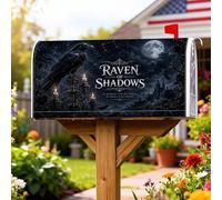 Raven - Coperture magnetiche per cassetta postale, motivo gotico con candele scure, luna, Halloween, colore nero, decorazione per portico, 45,7 x 53,3 cm