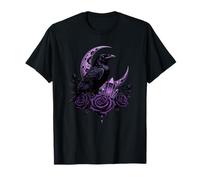Raven Crescent Moon Rose Viola Cristallo Maglietta