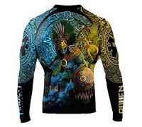 Raven Fightwear Gods of Mesoamerica Huitzilopochtli Rash Guard Men's Camicia a Compressione Manica Lunga Uomo Arti Marziali BJJ Fitness Grappling No-Gi