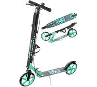 Raven - Monopattino per bambini, adulti - Scooter - Monopattino freestyle - Pieghevole, regolabile, tracolla per il trasporto, campanello - Straight Black/Mint con Freno a Mano, ruote da 200 mm