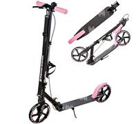 Raven - Monopattino per bambini, adulti - Scooter - Monopattino - Pieghevole, regolabile, tracolla per il trasporto, campanello - Illusion Pink con Freno a Mano, ruote da 200 mm