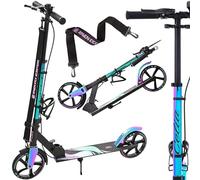 Raven - Monopattino per bambini, adulti - Scooter - Monopattino - Pieghevole, regolabile, tracolla per il trasporto, campanello - Celia Black con Freno a Mano, ruote da 200 mm