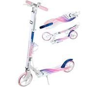 Raven - Monopattino per bambini, adulti - Scooter - Monopattino - Pieghevole, regolabile, tracolla per il trasporto, campanello - Anabel Navy/Pink con Freno a Mano, ruote da 200 mm