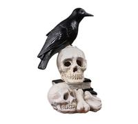Raven On Skull Statue - Resin Crow & Skull Halloween Tabletop Decor