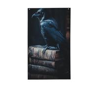 Raven On Stack Of Books Dark Yard House Bandiere, 0,9 x 1,5 m, striscione di auguri con occhielli per interni ed esterni, decorazioni per la casa