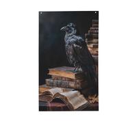 Raven On Top Of Open Book Yard House Bandiere, 0,9 x 1,5 m Stagione Auguri Banner con occhielli Indoor Outdoor Party Home Decorazioni