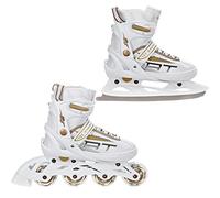 Raven - Pattini a rotelle per bambini, ragazze, adulti, bambini - Pattini a rotelle 2 in 1 con pattini da ghiaccio - Regolabili - Profession White/Gold, 38-42 (25-27,5cm)