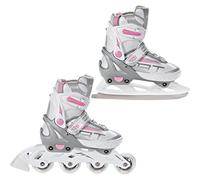 Raven - Pattini a rotelle per bambini, ragazze, adulti, bambini - Pattini a rotelle 2 in 1 con pattini da ghiaccio - Regolabili - Profession White/Pink, 35-39 (23-25,5cm)
