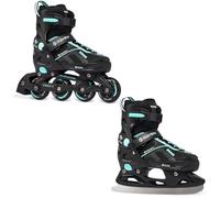 Raven - Pattini a rotelle per bambini, ragazze, adulti, bambini - Pattini a rotelle 2 in 1 con pattini da ghiaccio - Regolabili - Pulse Black/Cyan, 37-40 (23,5-26cm)